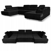 Narożnik kształt U rozkładany f. spania Bosso Family meble czarny welur