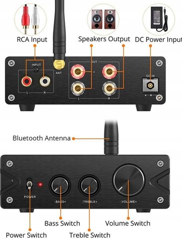 Neoteck Wzmacniacz stereo audio Bluetooth 5.0 HiFi, 2-kanałowy, 100 W x 2 na Arena.pl