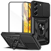 ETUI PANCERNE DO SAMSUNG GALAXY S21 FE CZARNE OBUDOWA ARMOR HOLDER + SZKŁO