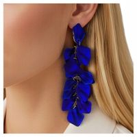 Kolczyki Sztyfty Wiszące Kolor Złote Niebieskie Kwiaty Długie Frędzle 125mm