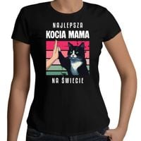 Najlepsza kocia mama na świecie - koszulka na prezent Czarny XL Damski