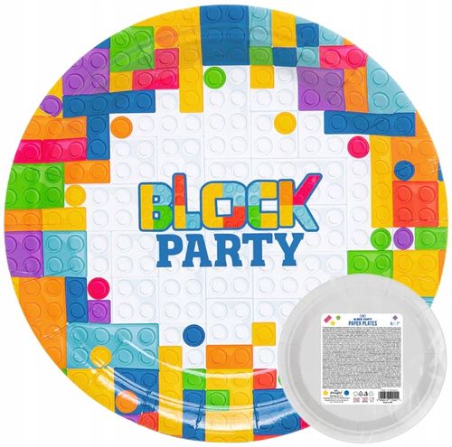 Talerzyki na imprezę Urodzinową wzór w klocki 7cali 6szt Jednorazowe na Arena.pl