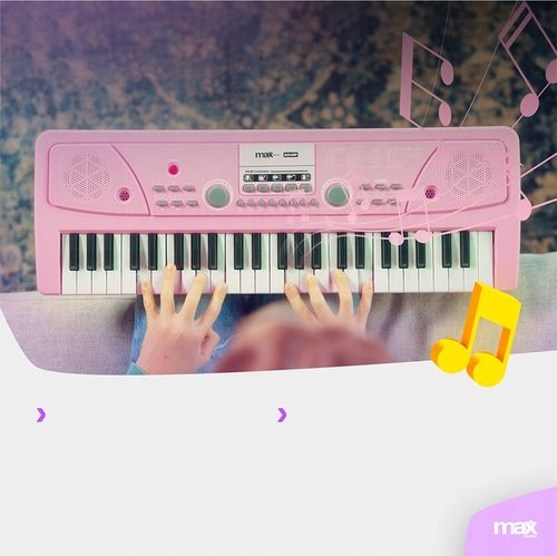 Keyboard dla dziewczynki 49 klawiszy akumulator/ mikrofon KD49P Max różowy na Arena.pl