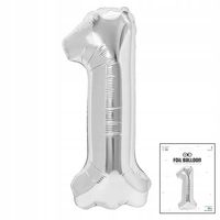 BALON FOLIOWY CYFRĄ CYFERKA 1 SREBRNA NA IMPREZE URODZINOWĄ 40cm