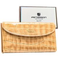 beżowy portfel damski ze skóry ekologicznej z tłoczeniem na wzór