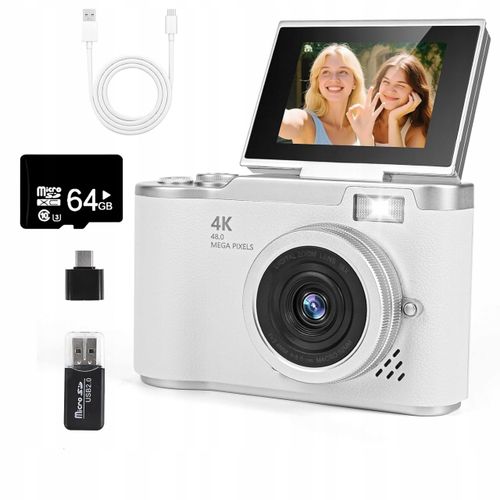 Aparat cyfrowy 48MP 4K z autofokusem zoom 8x ekran IPS 2.4 + karta 64GB na Arena.pl