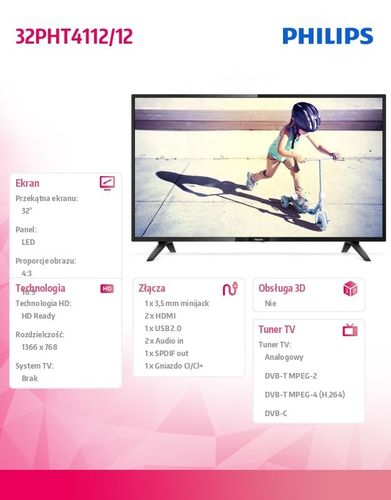 Philips Telewizor 32 LED 32PHT4112/12 na Arena.pl