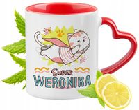 Kubek Czerwony Z Uszkiem W Kształcie Serca Dla Weroniki Na Prezent