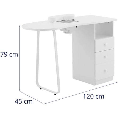 Biurko kosmetyczne do manicure z pochłaniaczem pyłu 120 x 45 cm - białe na Arena.pl