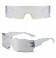 Futurystyczne OKULARY PRZECIWSŁONECZNE SREBRNE Imprezowe UV400 + Etui