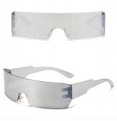 Futurystyczne OKULARY PRZECIWSŁONECZNE SREBRNE Imprezowe UV400 + Etui