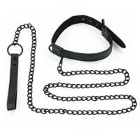 bondage fetish black matt collar with leash