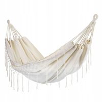 Dwuosobowy hamak ogrodowy z frędzlami bujak huśtawka 200x150cm boho beżowy
