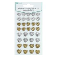 KRYSZTAŁKI SERDUSZKA SAMOPRZYLEPNE 36 SZTUK ZŁOTE I SREBRNE GRKO-067 DP