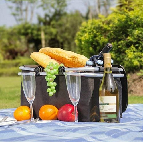 DUŻY KOSZ PIKNIKOWY KOSZYK TERMICZNY CZARNY + 2x WKŁADY MROŻĄCE 500ml 2szt. na Arena.pl