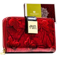 PETERSON portfel damski skórzany średni z motylami i suwakiem P249 czerwony