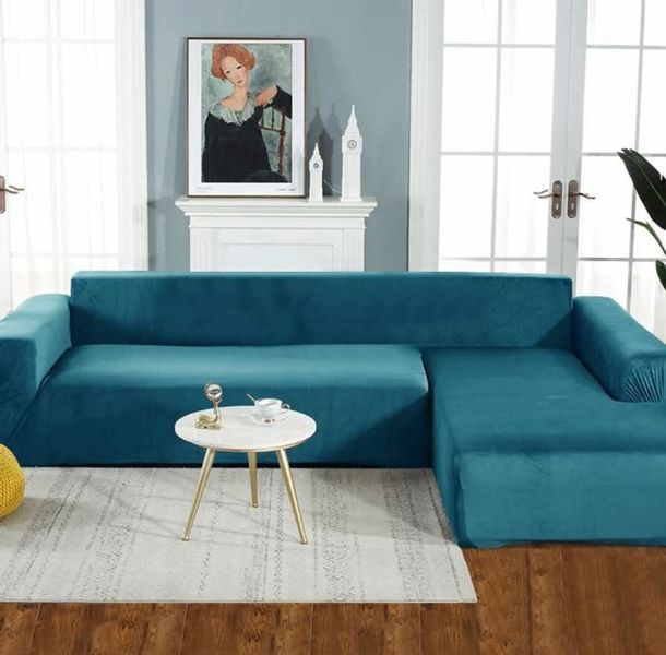 POKROWIEC NA SOFĘ KANAPĘ ELASTYCZNY WELUR 145-185 CM 2OS TURKUSOWY zdjęcie 3