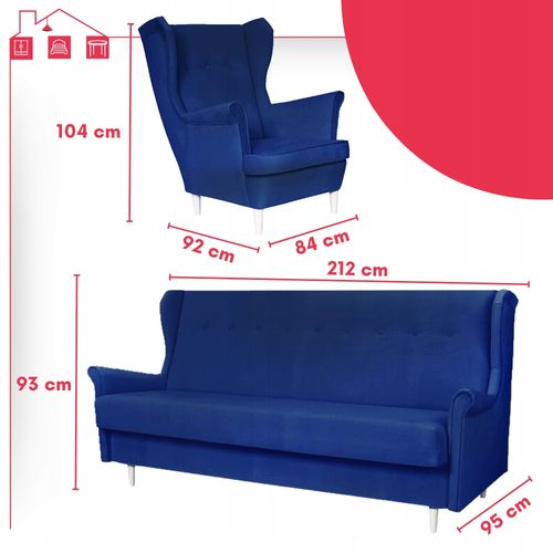 Zestaw Wypoczynkowy Welurowy z funkcją spania granatowy ARI na Arena.pl