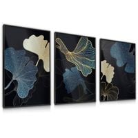 ZESTAW 3x Plakat W Ramie Abstrakcja LIŚCIE Styl Glamour 60cm x 80cm