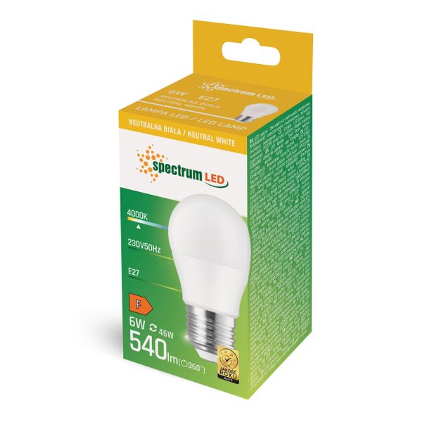 Żarówka LED kulka E27 230V 6W neutralna NW WOJ+13757 10 SZTUK SPECTRUM LED zdjęcie 4