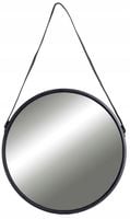 LUSTRO OKRĄGŁE ŚCIENNE WISZĄCE NOWOCZESNE NA PASKU W CZARNEJ RAMIE 60 cm