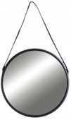 LUSTRO OKRĄGŁE ŚCIENNE WISZĄCE NOWOCZESNE NA PASKU W CZARNEJ RAMIE 60 cm