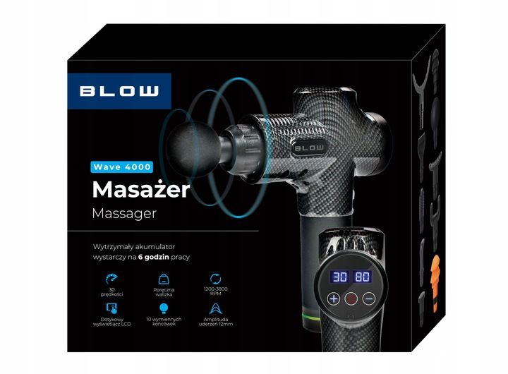 PISTOLET DO MASAŻU PLECÓW CIAŁA STÓP MASAŻER MASSAGE GUN 10 KOŃCÓWEK ZESTAW zdjęcie 3