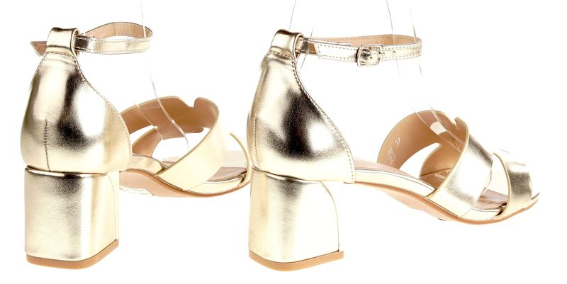 Sandały na obcasie słupku 5,5 cm. pasek złote Rozmiar obuwia - 39, Długość wkładki [cm]: - 25,50 cm. zdjęcie 5