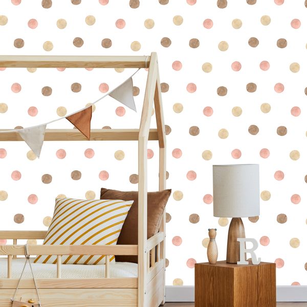 Tapeta Dziecięca W Stylu Boho Akwarelowe KROPKI Pastelowe Groszki zdjęcie 6