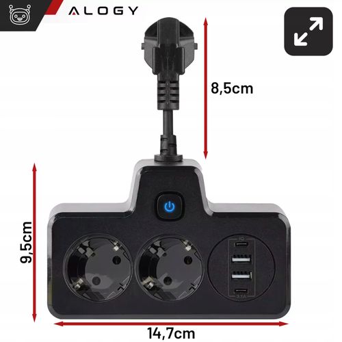 Rozgałęźnik Alogy Plug Extender 2xEU 2xUSB 2xUSB-C Czarny na Arena.pl