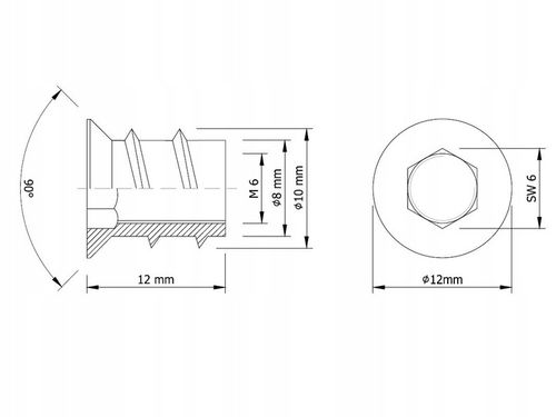 100x Mufa dwugwintowa wkręcana z kołnierzem wpustka wkręt do drewna M6 na Arena.pl