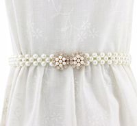 Perłowy Pasek Damski Wąski Elastyczny Perły Biały