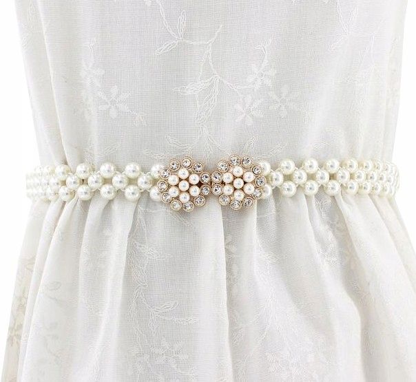 Perłowy Pasek Damski Wąski Elastyczny Perły Biały zdjęcie 1