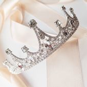 Zjawiskowa TIARA srebrny diadem korona ślubna ozdoba na głowę kryształy