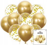 ZESTAW BALONÓW Z KONFETTI ZŁOTY NA URODZINY METALICZNE DEKORACJA