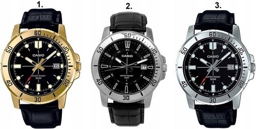 ZEGAREK MĘSKI CASIO MTP-VD01 skórzany datownik czarny + BOX +GRAWER na Arena.pl