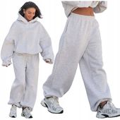 Spodnie dresowe bawełniane damskie baggy szerokie oversize szary