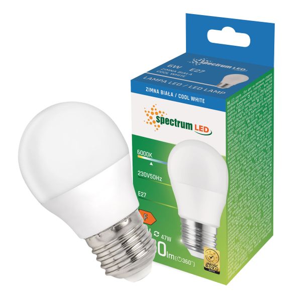 Żarówka LED E27 kulka 6W=50W barwa zimna CW WOJ+13025 10 SZTUK SPECTRUM LED zdjęcie 2