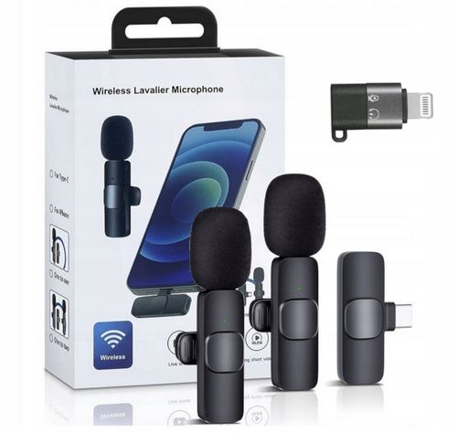 2x MIKROFON BEZPRZEWODOWY KRAWATOWY / ODBIORNIK USB-C + ADAPTER DO IPHONE na Arena.pl