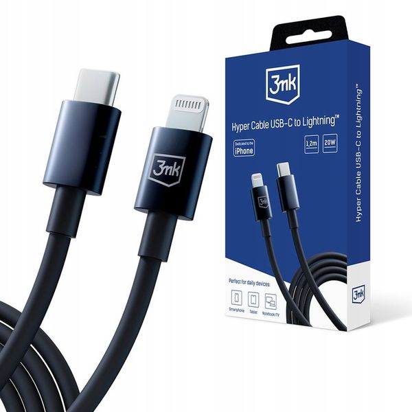 Czarny Kabel USB-C to Lightning 20W 5A 1.2m - 3mk Hyper Cable Black zdjęcie 1