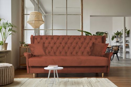 Wersalka uszak welurowa SOFA 3osobowa rozkładana GAJA brązowa na Arena.pl