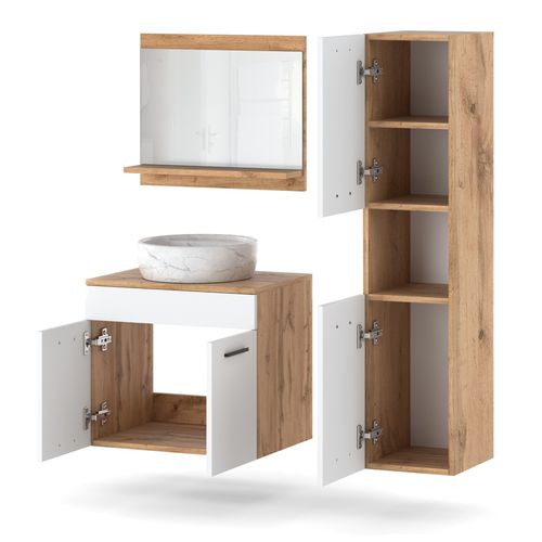 Zestaw Mebli Do Łazienki 90cm Szafka Umywalka Lustro Słupek Wotan Biały na Arena.pl