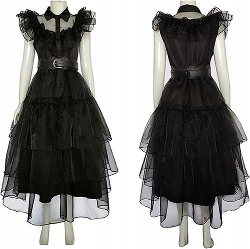 SUKIENKA WEDNESDAY ADDAMS TIULOWA PRZEBRANIE DLA DZIECI HALLOWEEN STRÓJ 120 na Arena.pl