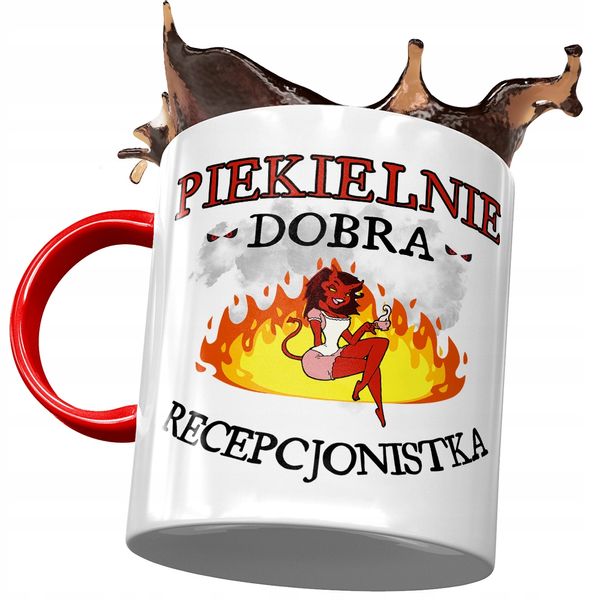 Kubek Czerwony Dla Recepcjonistki Piekielnie Dobra Z Nadrukiem Ze Zdjęciem zdjęcie 1