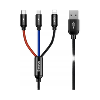 Kabel USB Baseus 3w1 USB-C / Lightning / Micro 3,5A 0,3m (czarny)