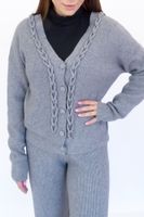 Popielaty Sweterkowy Komplet Damski Sweter + Spodnie UNI