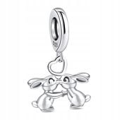Zawieszka SREBRO 925 Charms Koralik Zakochane Króliczki
