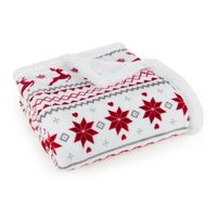 Miękki koc 150x200 biały czerwony świąteczny puszysty flano gruby