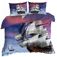 Pościel 3D bawełna satyna 160x200cm STATEK Żaglowiec