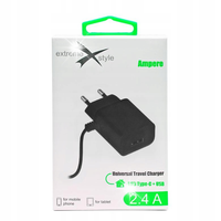 Ładowarka sieciowa USB typ-C +USB 2,4A 1m czarna